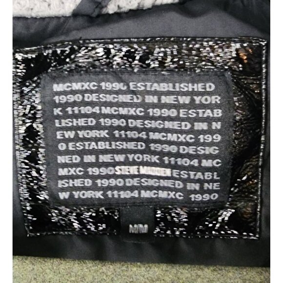 Steve Madden Sherpa Jacket Womens Medium Gray Black Quilted Snap On Outdoor - Picture 4 of 12